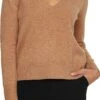 Calvin Klein, Naisten Neule, RECYCLED WOOL V-NECK SWEATER Konjakinruskea -Kekäle calvin klein naisten neule recycled wool v neck sweater konjakinruskea 1
