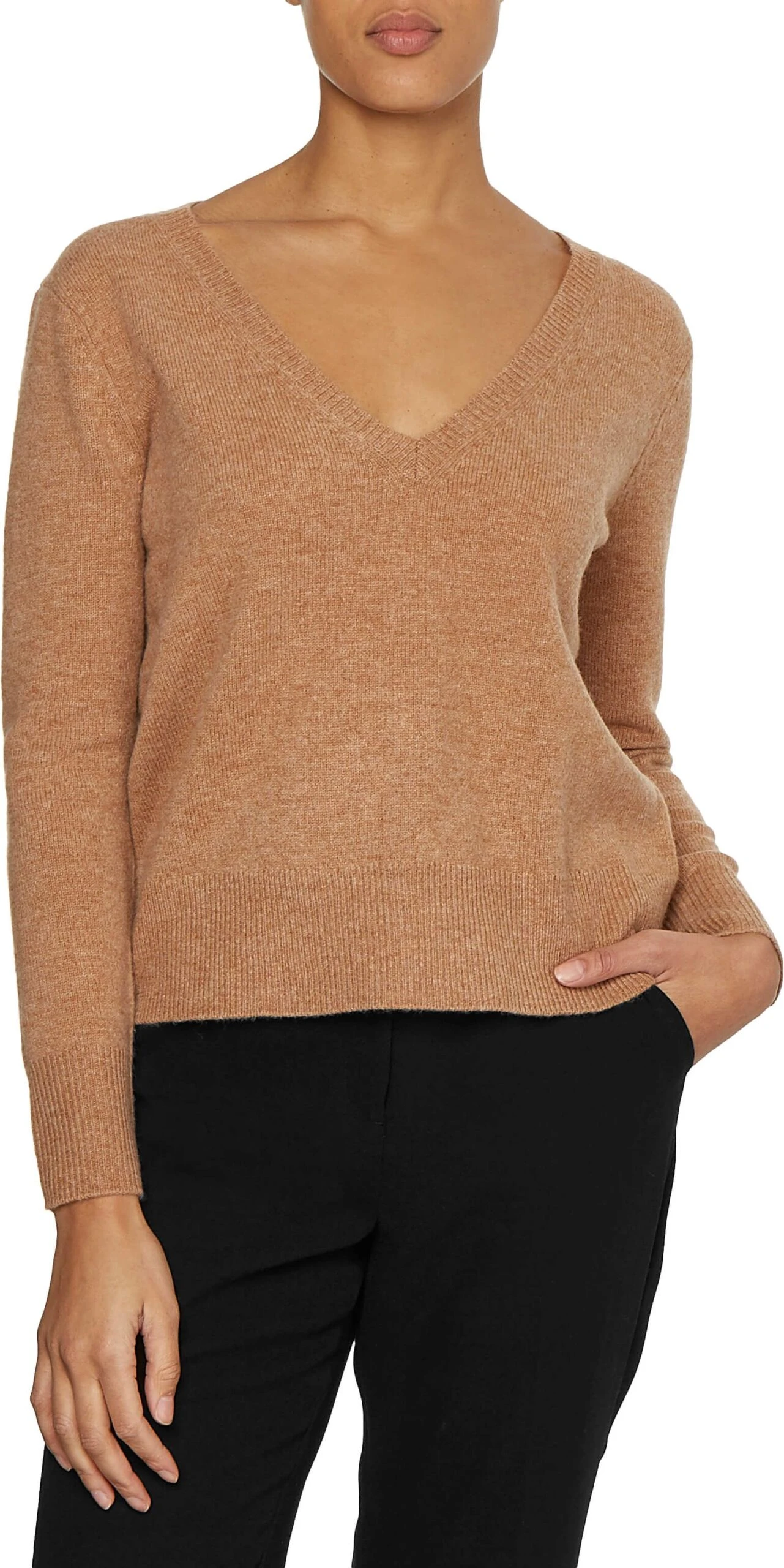 Calvin Klein, Naisten Neule, RECYCLED WOOL V-NECK SWEATER Konjakinruskea 3 Calvin Klein, Naisten Neule, RECYCLED WOOL V-NECK SWEATER Konjakinruskea