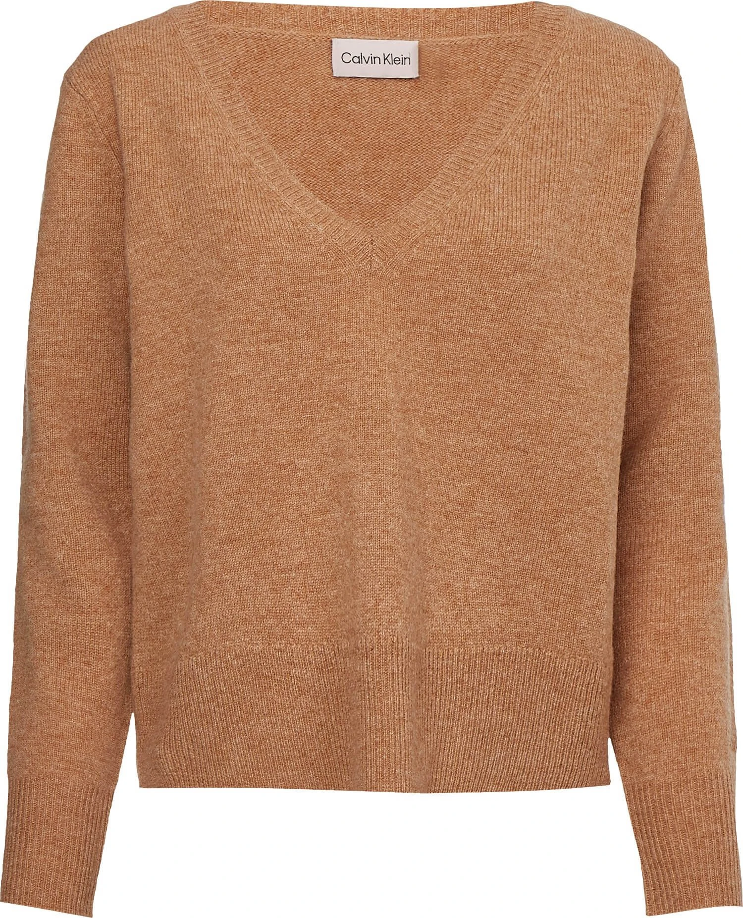 Calvin Klein, Naisten Neule, RECYCLED WOOL V-NECK SWEATER Konjakinruskea 4 Calvin Klein, Naisten Neule, RECYCLED WOOL V-NECK SWEATER Konjakinruskea - Image 2
