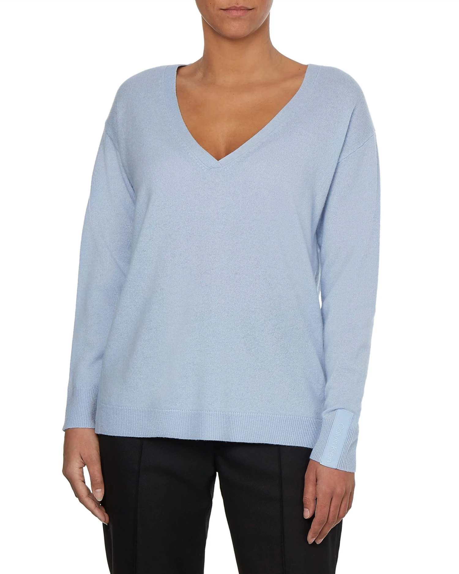 Calvin Klein Naisten Neulepaita, Cashmere V-Neck Sweater Vaaleansininen 3 Calvin Klein Naisten Neulepaita, Cashmere V-Neck Sweater Vaaleansininen