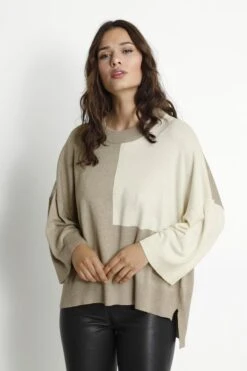 Culture Naisten Neule, ANNEMARIE BLOCK PULLOVER Beige Kuosi