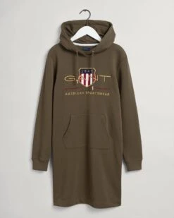 Gant, Naisten Collegemekko, Archive Shield Hoodie Dress Armeijanvihreä