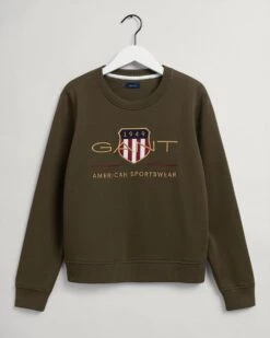 Gant, Naisten Collegepaita, Aechive Shield C-Neck Sweat Armeijanvihreä