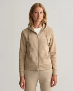 Gant Naisten Huppari TONAL ARCHIVE SHIELD ZIP HOODIE Vaalea Beige