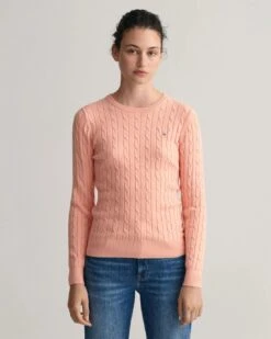 Gant Naisten Neule, Cable Knit O-Neck Persikka