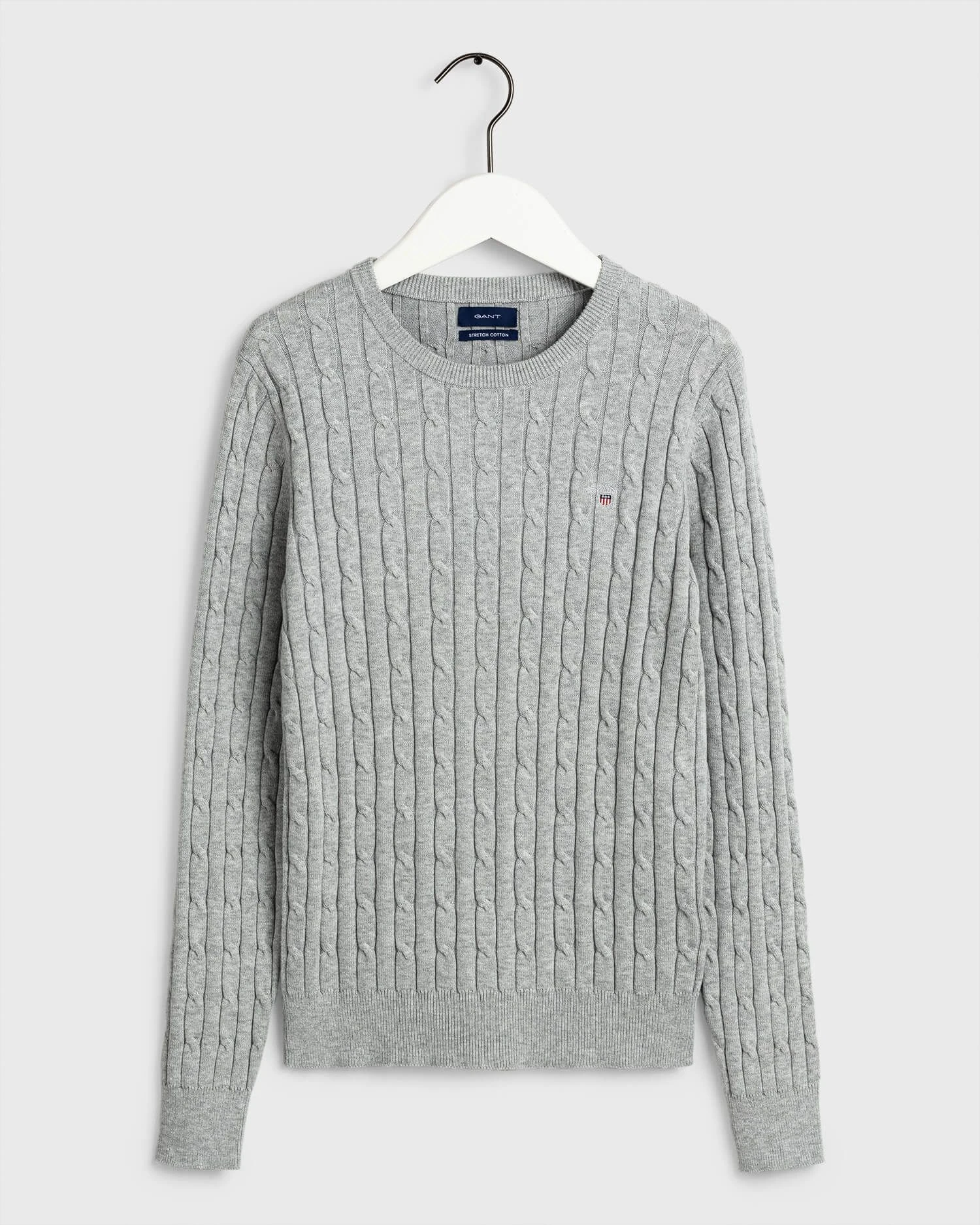 Gant Naisten Neule, Cable Knit O-Neck Vaaleanharmaa 3 Gant Naisten Neule, Cable Knit O-Neck Vaaleanharmaa
