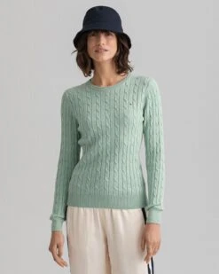 Gant Naisten Neule, Cable Knit O-Neck Vihreä