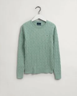 Gant Naisten Neule, Cable Knit O-Neck Vihreä -Kekäle gant naisten neule cable knit o neck vihrea 3