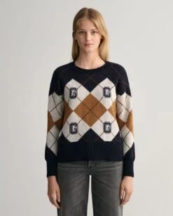 Gant Naisten Neulepusero ARGYLE C-NECK Sininen Kuosi