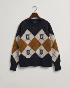 Gant Naisten Neulepusero ARGYLE C-NECK Sininen Kuosi -Kekäle gant naisten neulepusero argyle c neck sininen kuosi 3