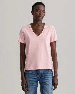 Gant Naisten T-paita ORIGINAL V-NECK SS T-SHIRT Pinkki