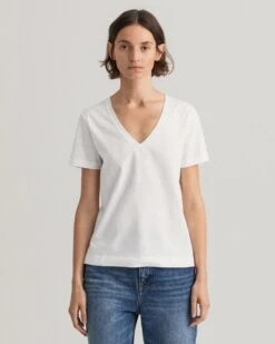 Gant Naisten T-paita ORIGINAL V-NECK SS T-SHIRT Valkoinen