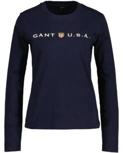 Gant T-paita, BANNER SHIELD LS T-SHIRT Tummansininen