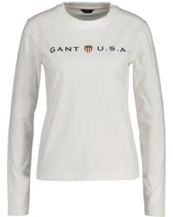 Gant T-paita, BANNER SHIELD LS T-SHIRT Valkoinen