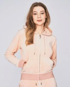 Juicy Couture Naisten Veluurihuppari DIAMANTE ROBERTSON HOODIE Vaaleanpunainen