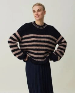 Lexington Naisten Alpakkasekoitteinen Neule, PARIS ALPACA SWEATER Raidallinen Sininen