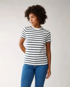 Lexington Naisten T-paita, STEPHANIE ORGANIC COTTON TEE Raidallinen Valkoinen