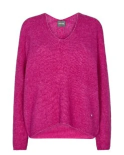 Mos Mosh, Naisten Neule, Thora V Neck Neule Pinkki