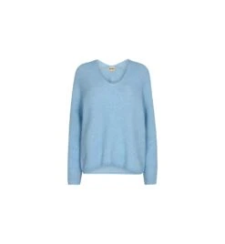 Mos Mosh, Naisten Neule, Thora V Neck Neule Sininen