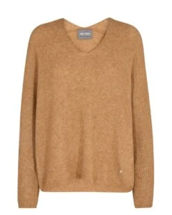 Mos Mosh Naisten Neulepusero THORA V NECK NEULE Kameli