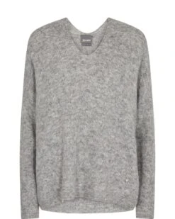 Mos Mosh Naisten Neulepusero THORA V NECK NEULE Vaaleanharmaa