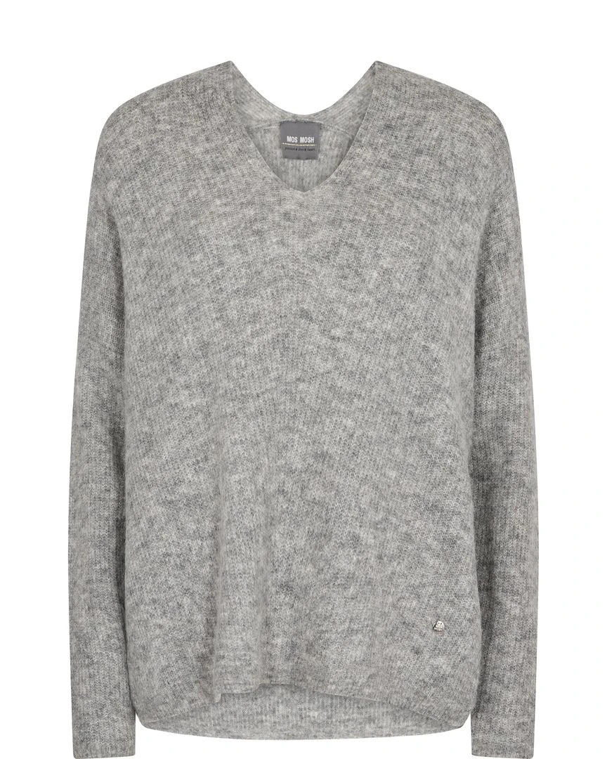 Mos Mosh Naisten Neulepusero THORA V NECK NEULE Vaaleanharmaa 3 Mos Mosh Naisten Neulepusero THORA V NECK NEULE Vaaleanharmaa