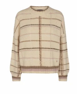 Mos Mosh, Naisten Villapaita, Sasha Knit Beige Ruutu