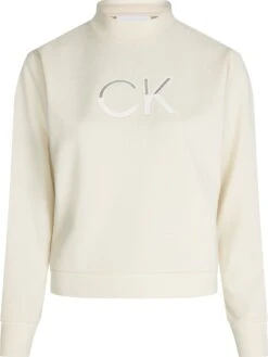 Calvin Klein Naisten Collegepaita MESH LOGO SHORT SWEATSHIRT Luonnonvalkoinen