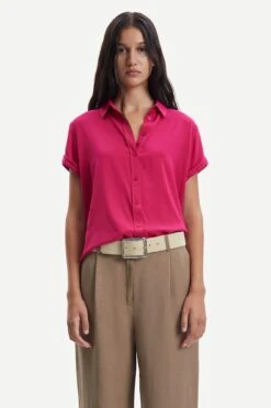 Samsoe And Samsoe, Naisten Lyhythihainen Kauluspaita, Majan Ss Shirt 9942 Pinkki