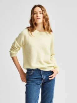Selected Femme, Naisten Neulepaita, Lulu LS Knit O-Neck Sitruunankeltainen