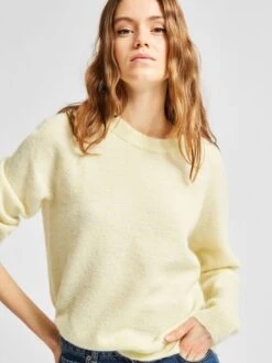 Selected Femme, Naisten Neulepaita, Lulu LS Knit O-Neck Sitruunankeltainen -Kekäle selected femme naisten neulepaita lulu ls knit o neck sitruunankeltainen 4