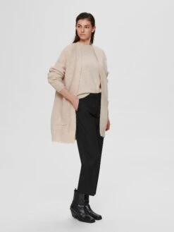 Selected Femme Naisten Neuletakki, SLFLulu LS Knit Long Cardigan NOOS Kerma