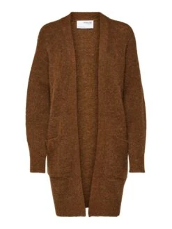 Selected Femme Naisten Neuletakki, SLFLulu LS Knit Long Cardigan NOOS Tummanruskea