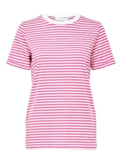 Selected Femme Naisten T-paita, My Perfect Ss Tee Raidallinen Pinkki