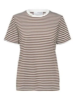 Selected Femme Naisten T-paita, My Perfect Ss Tee Raidallinen Ruskea