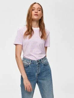 Selected Femme Naisten T-paita, My Perfect Ss Tee Raidallinen Vaaleanpunainen