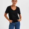 Selected Femme Naisten T-paita SLFESSENTIAL SS V-NECK TEE NOOS Musta