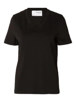 Selected Femme Naisten T-paita SLFESSENTIAL SS V-NECK TEE NOOS Musta -Kekäle selected femme naisten t paita slfessential ss v neck tee noos musta 3