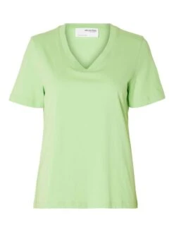Selected Femme Naisten T-paita SLFESSENTIAL SS V-NECK TEE NOOS Vihreä