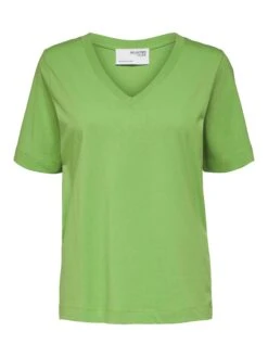 Selected Femme Naisten T-paita SLFSTANDARD SS V-NECK TEE Ruohonvihreä -Kekäle selected femme naisten t paita slfstandard ss v neck tee ruohonvihrea 6