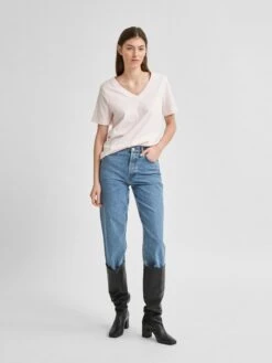 Selected Femme Naisten T-paita, SLFSTANDARD SS V-NECK TEE Vaaleanpunainen -Kekäle selected femme naisten t paita slfstandard ss v neck tee vaaleanpunainen 3