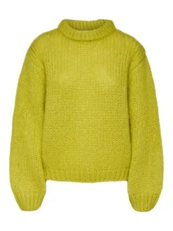 Selected Femme Naisten Villapaita SLFSUANNE LS KNIT O-NECK B Limenvihreä