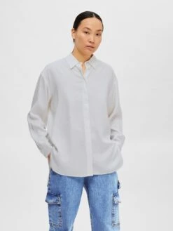 Selected Femme Paitapusero, SLFDESIREE LS SHIRT Luonnonvalkoinen