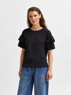 Selected Femme T-paita, SLFRYLIE SS FLORENCE TEE Musta