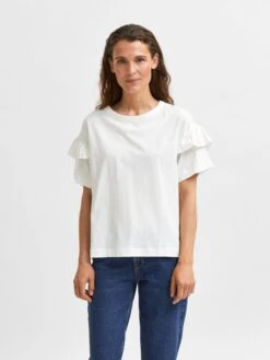 Selected Femme T-paita, SLFRYLIE SS FLORENCE TEE Valkoinen
