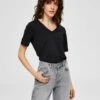 Selected Femme Naisten T-paita, SLFSTANDARD SS V-NECK TEE Musta -Kekäle selected femme t paita slfstandard ss v neck tee musta 1